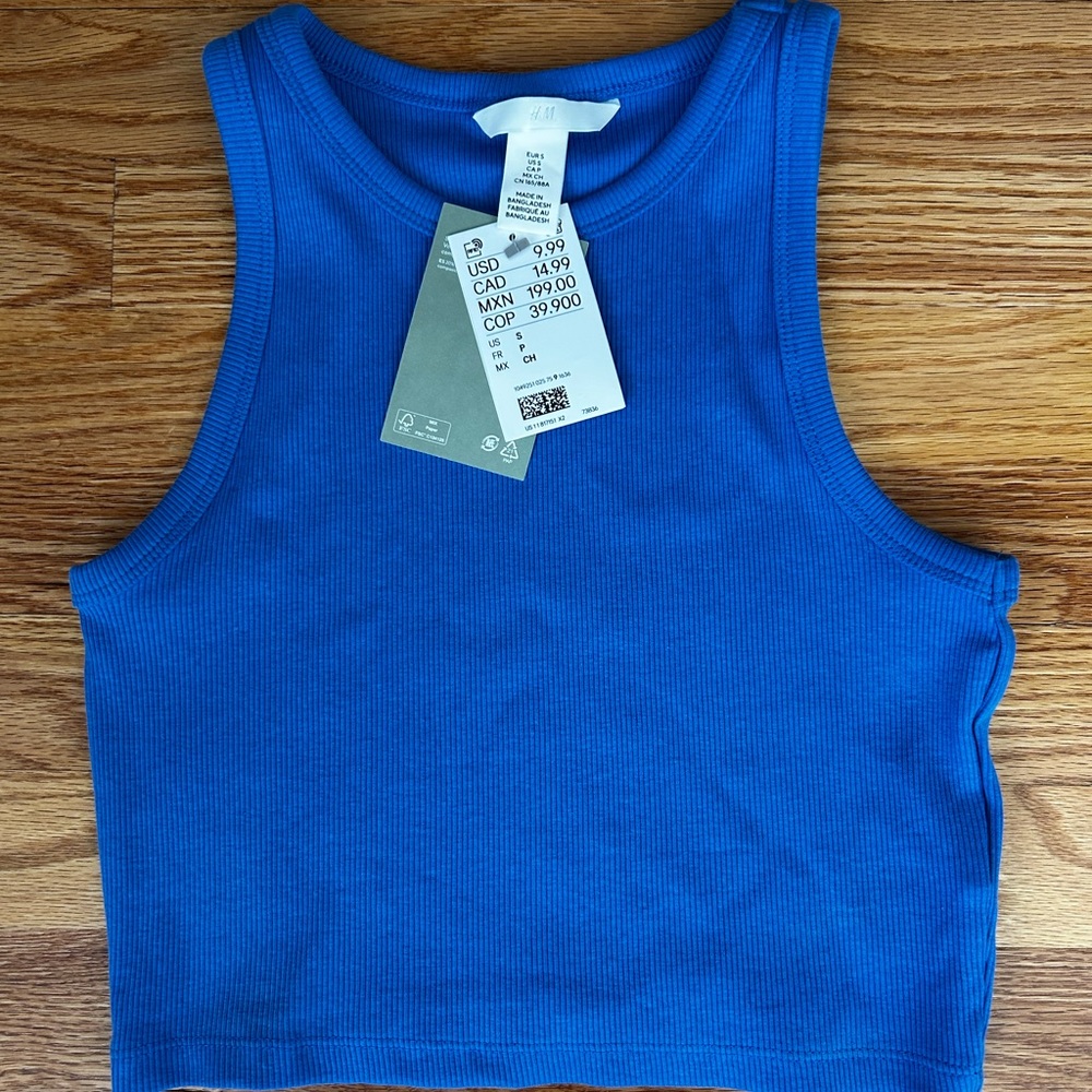 Blue Ribbed Tank Top